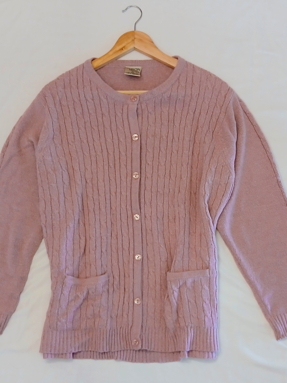Vintage Allison Daley Mauve Pink Cable Knit Cardigan Sweater 2X
